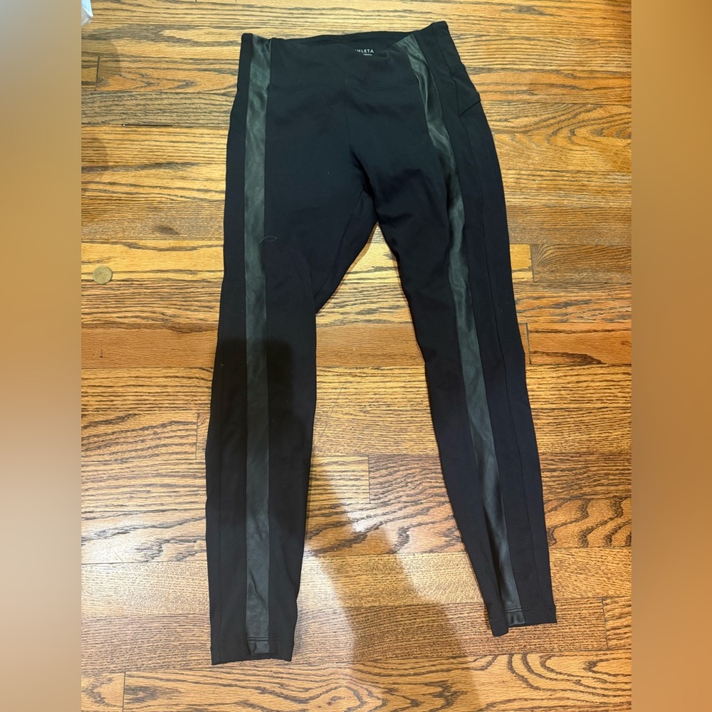 Athleta Black Joggers with Dark Gray Side Stripes